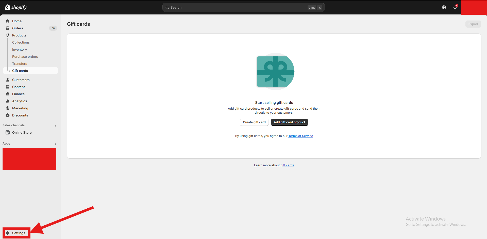 eikite i shopify settings kad rastumėte users skilti