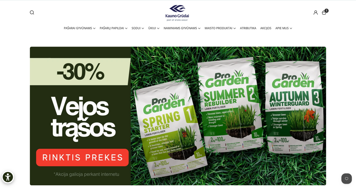 KGshop.eu – AB „Kauno grūdai“ Shopify elektroninė parduotuvė